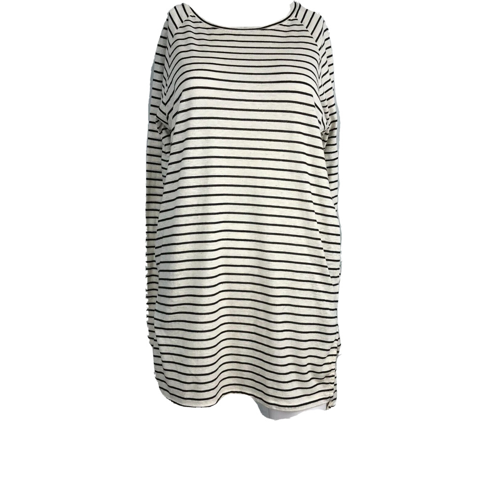 Reign And Storm Shirt Womens‎ Sz S Black White Striped Tunic Pockets Linen